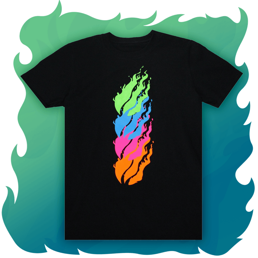 Stacked Neon Flame Tee - Fire Merch